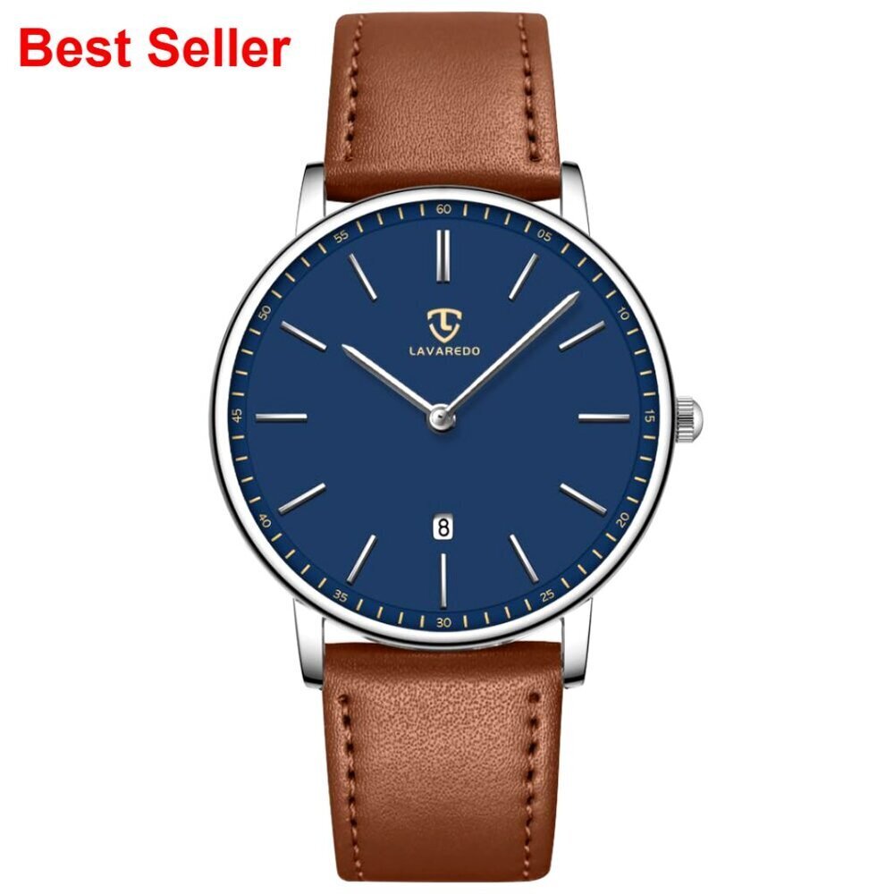 Extremely Thin Minimalist Analog Leather Wrist Watch with Date